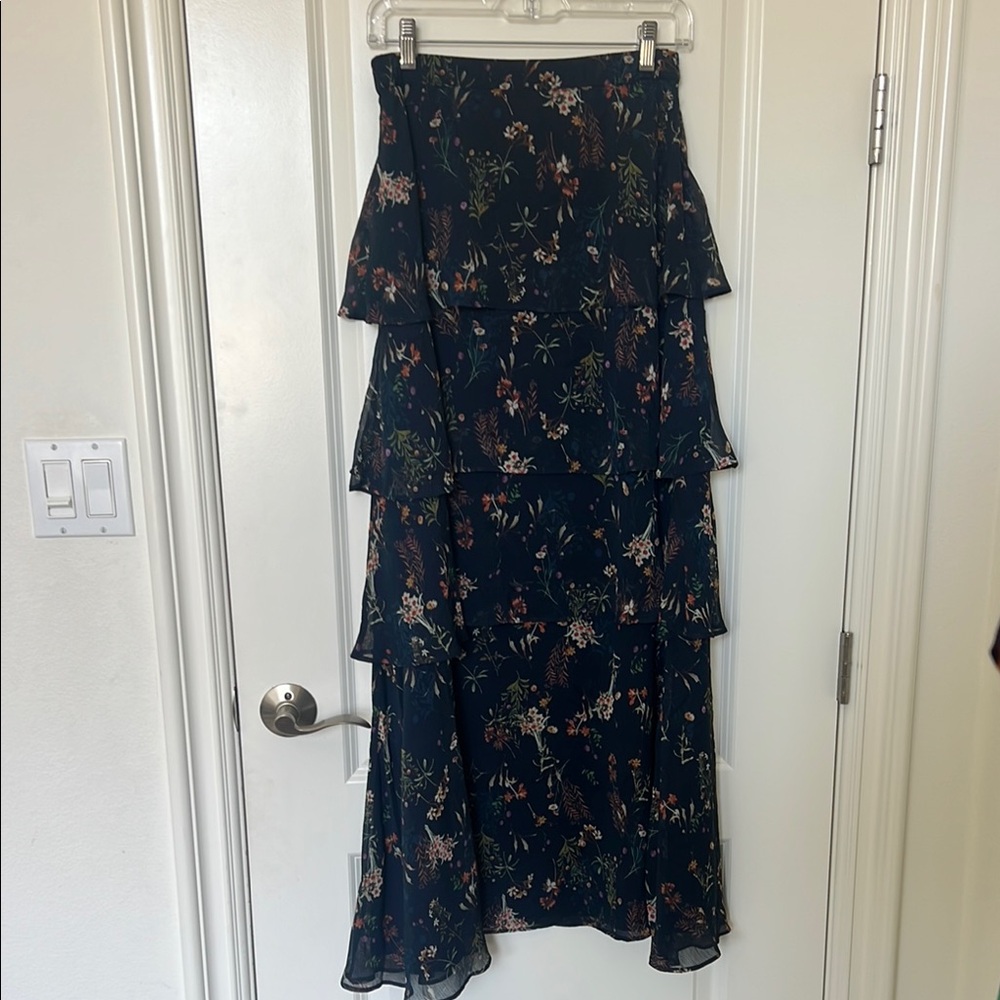 Maeve Black and Pink A-Line Maxi Skirt Tiered